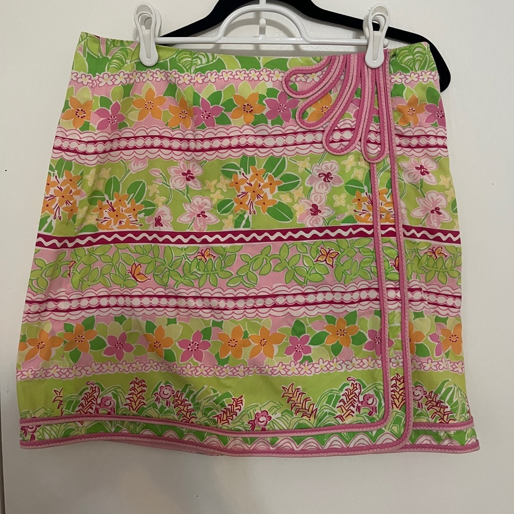 Lilly Pulitzer pink Skirt with monkey 10 vintage white label